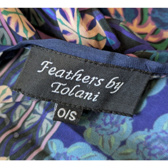 Feathers by Tolani Blue Open Front Art to Wear Long Cocoon Kimono Boho Geometric - Picture 3 of 7